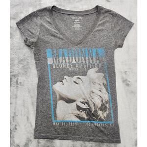 Aeropostale Top Womens M Gray Madonna Blonde Ambition World Tour 1990 V-Neck Tee